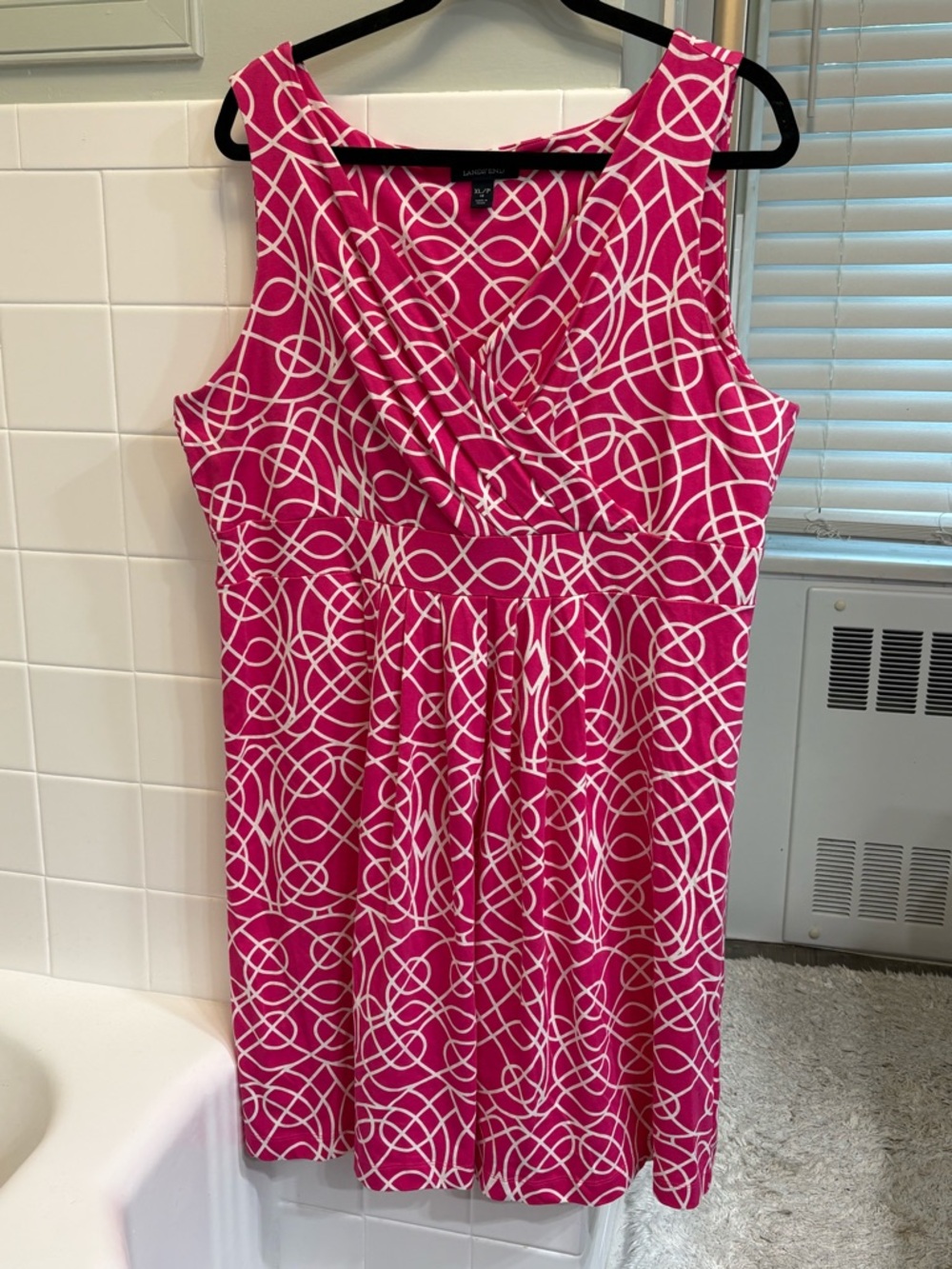 18 Petite Lands' End Hot Pink & White Geometric Dress 18P XLP